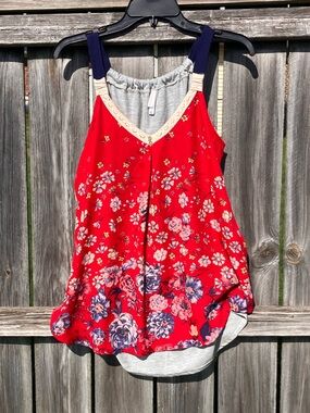 Xhilaration Red Floral Layered Camisole with Navy Straps